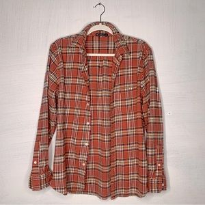 Brandy Melville Orange Plaid Flannel Long Sleeve Button Down Shirt